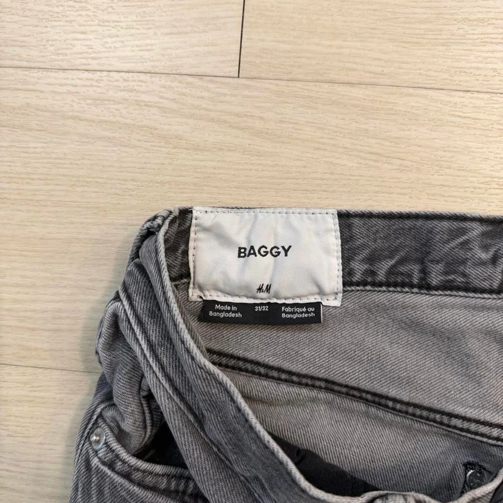 H&M Baggy Dark Grey Faded Wide Leg Jeans Mens Size 31x32 Dark Wash